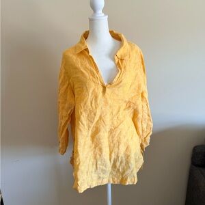 NWT Sigrid Olsen Linen tunic top Yellow Blouse Sz XL